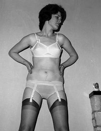 Cute gals show their bodies and especially long legs in their wonderful vintage lingerie