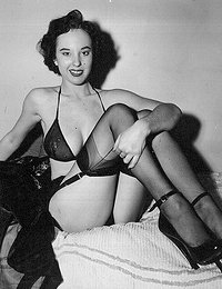 Excited females lose control on showing not only vintage lingerie but their silky legs as well